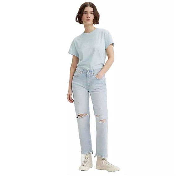 Levi's Womens 501 Ripped Distressed Jeans Cropped‎ Light Blue Size 30X26 NEW - Picture 1 of 11